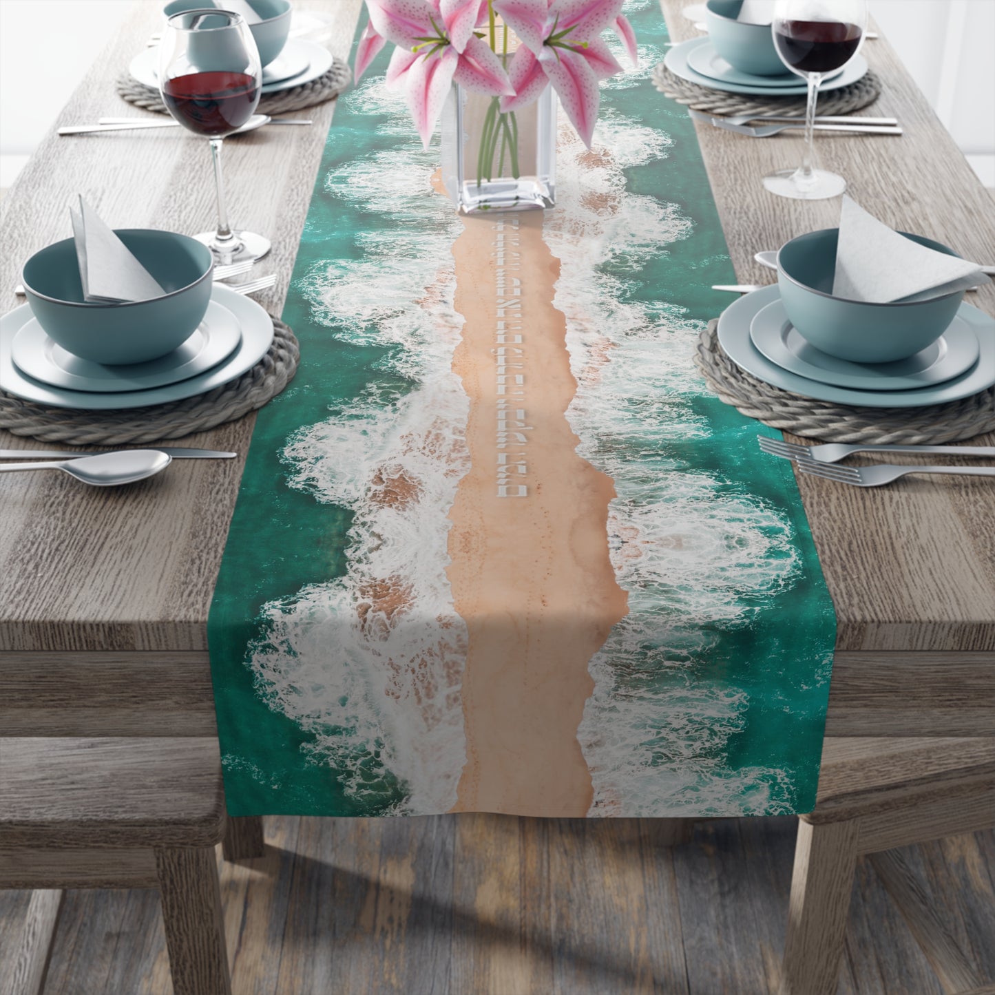 Tischläufer Dekoration für den Pessach Seder Das Rote Meer mit dem Torah-Vers 40 cm x 182 cm