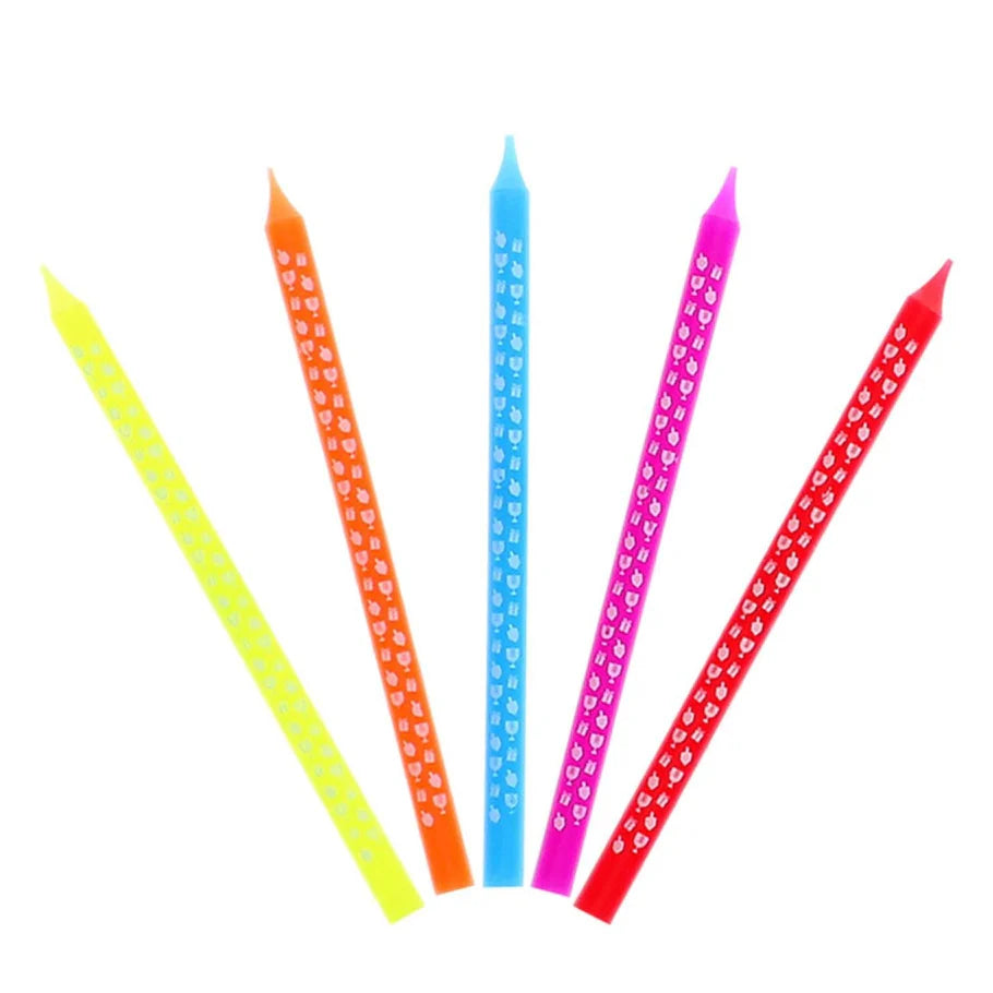 Premium Chanukka-Kerzen, Bunte Dreidel-Art, 45 Stück, 14 cm