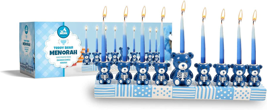 Teddy-Bär Chanukkia – Handbemalt, 30 cm