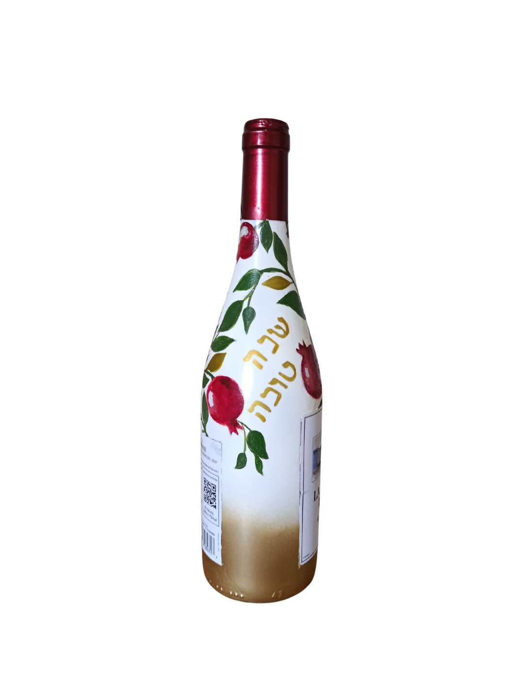 Handbemalte Weinflasche „La Maison Bleue“ – Granatapfel-Design für Rosh Hashana Koscher