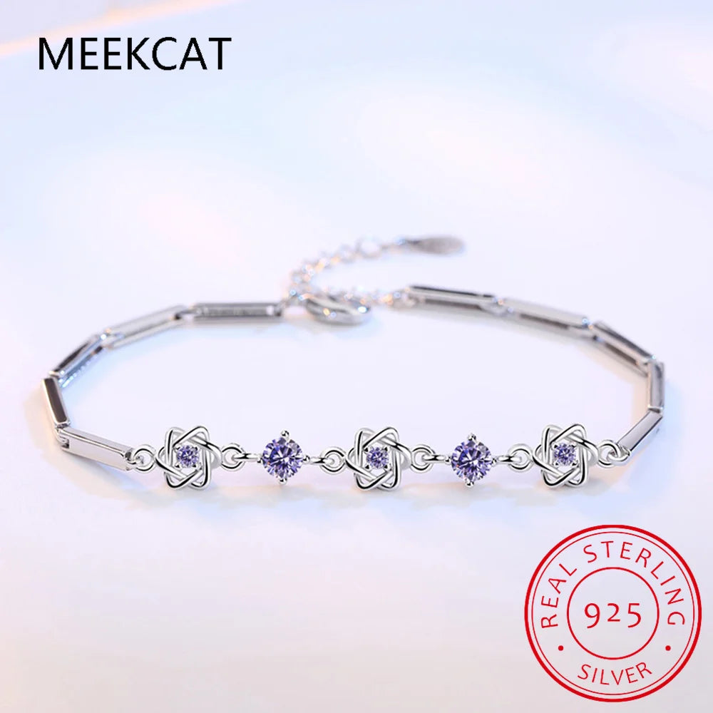 Armband – 925er Silber mit 3 Davidsternen und Zirkonen