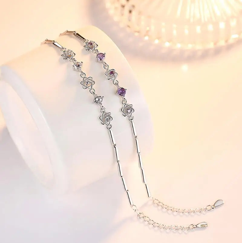 Armband – 925er Silber mit 3 Davidsternen und Zirkonen