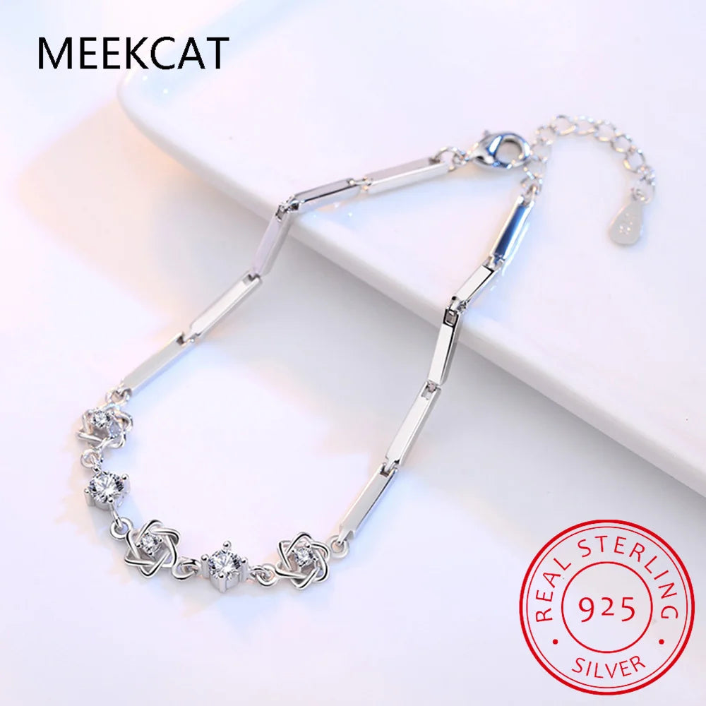 Armband – 925er Silber mit 3 Davidsternen und Zirkonen
