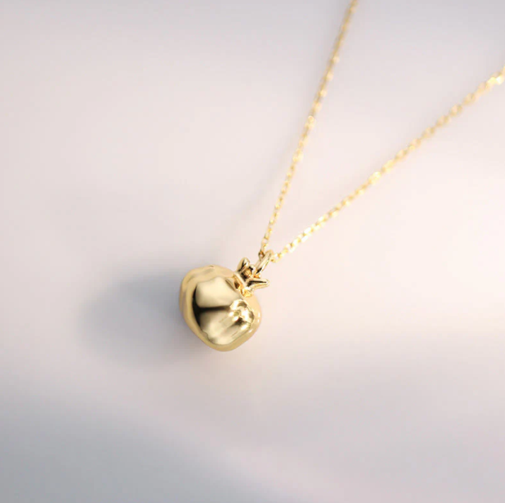 925 Sterling Silber 18K vergoldet – Granatapfel Granat Kristall Passion Charm Halskette