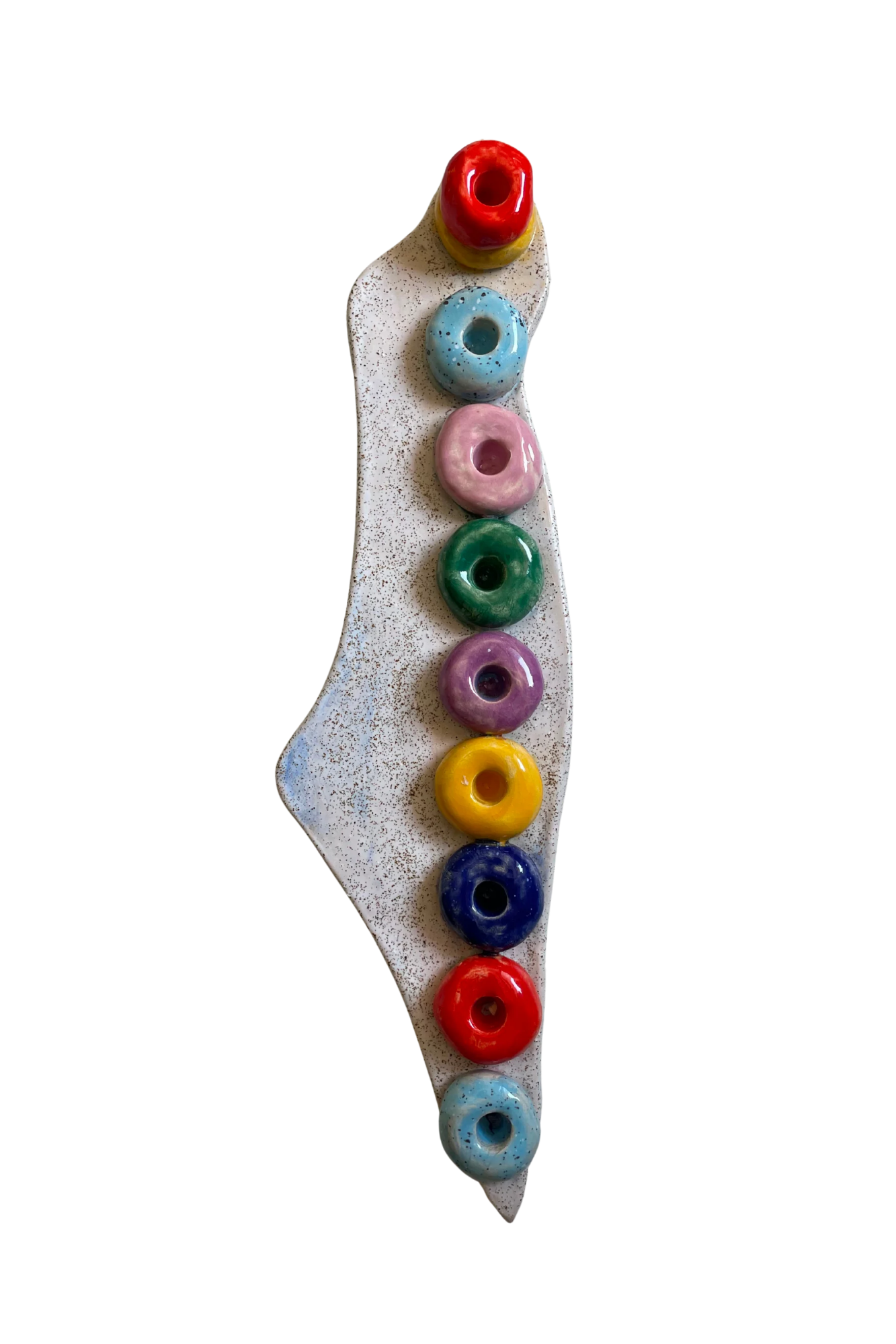 Handmade Hanukkah Menorah | Israel Map with colourful Donut-Shaped Candle Holders | Ceramic Hanukkiah | Unique Jewish Holiday Gift