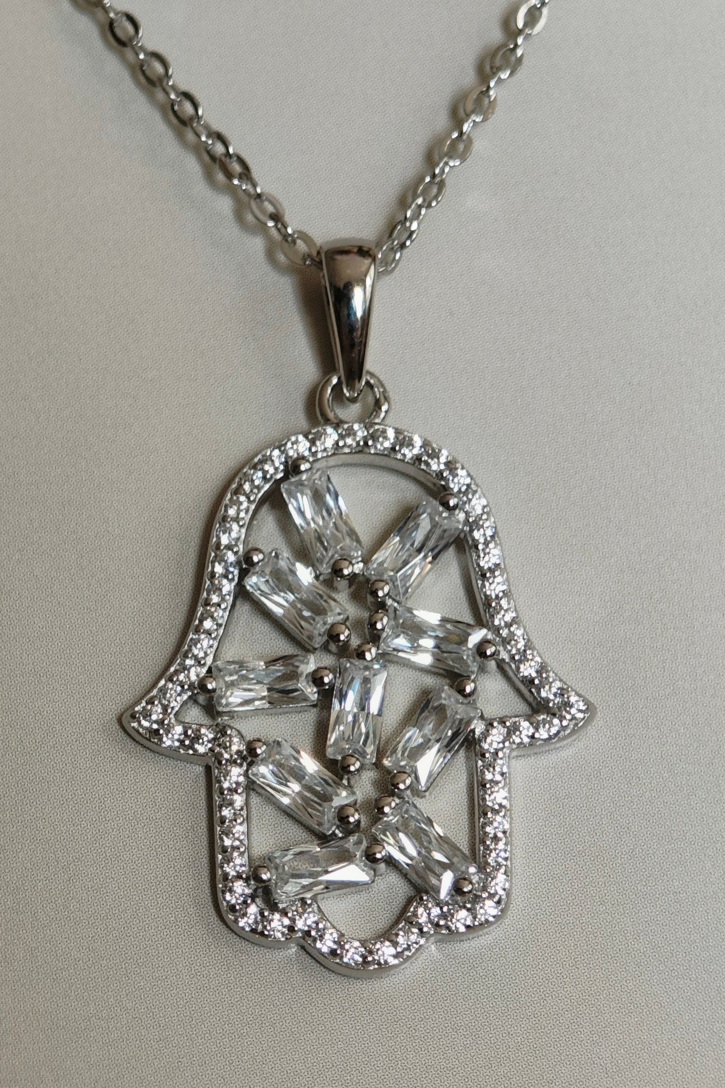 Hamsa-Halskette mit Baguette-Zirkonia 925 Silber