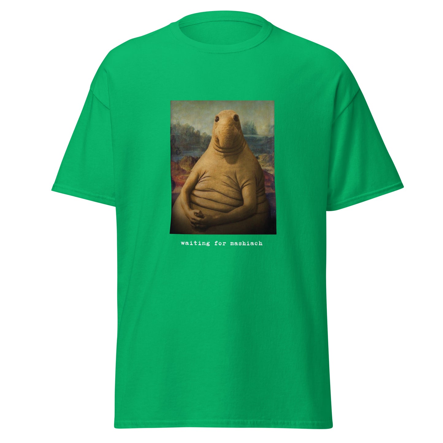 Klassisches Unisex T-Shirt Waiting for Mashiach, jüdischer Humor