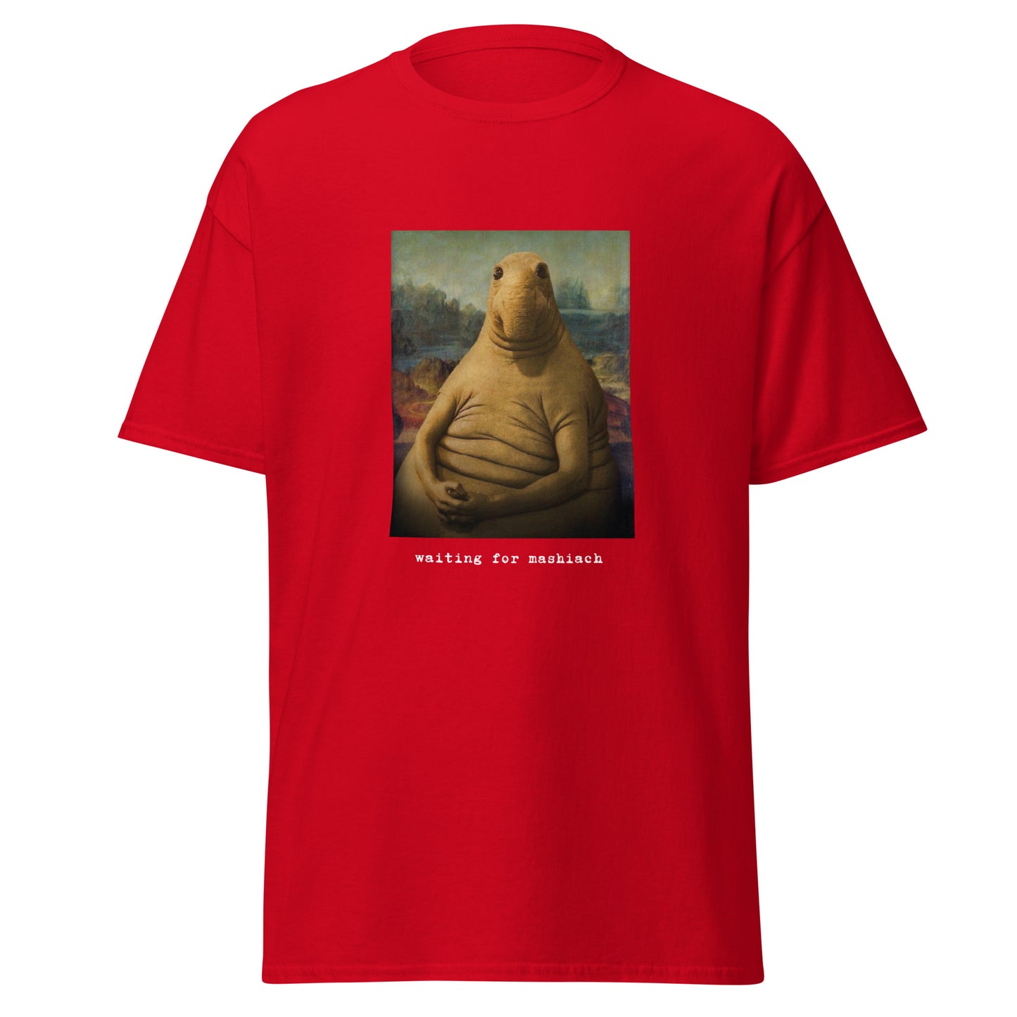 Klassisches Unisex T-Shirt Waiting for Mashiach, jüdischer Humor