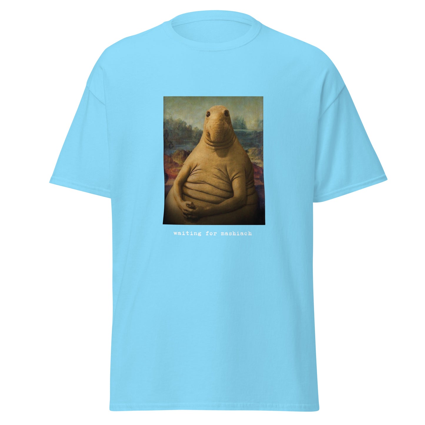 Klassisches Unisex T-Shirt Waiting for Mashiach, jüdischer Humor