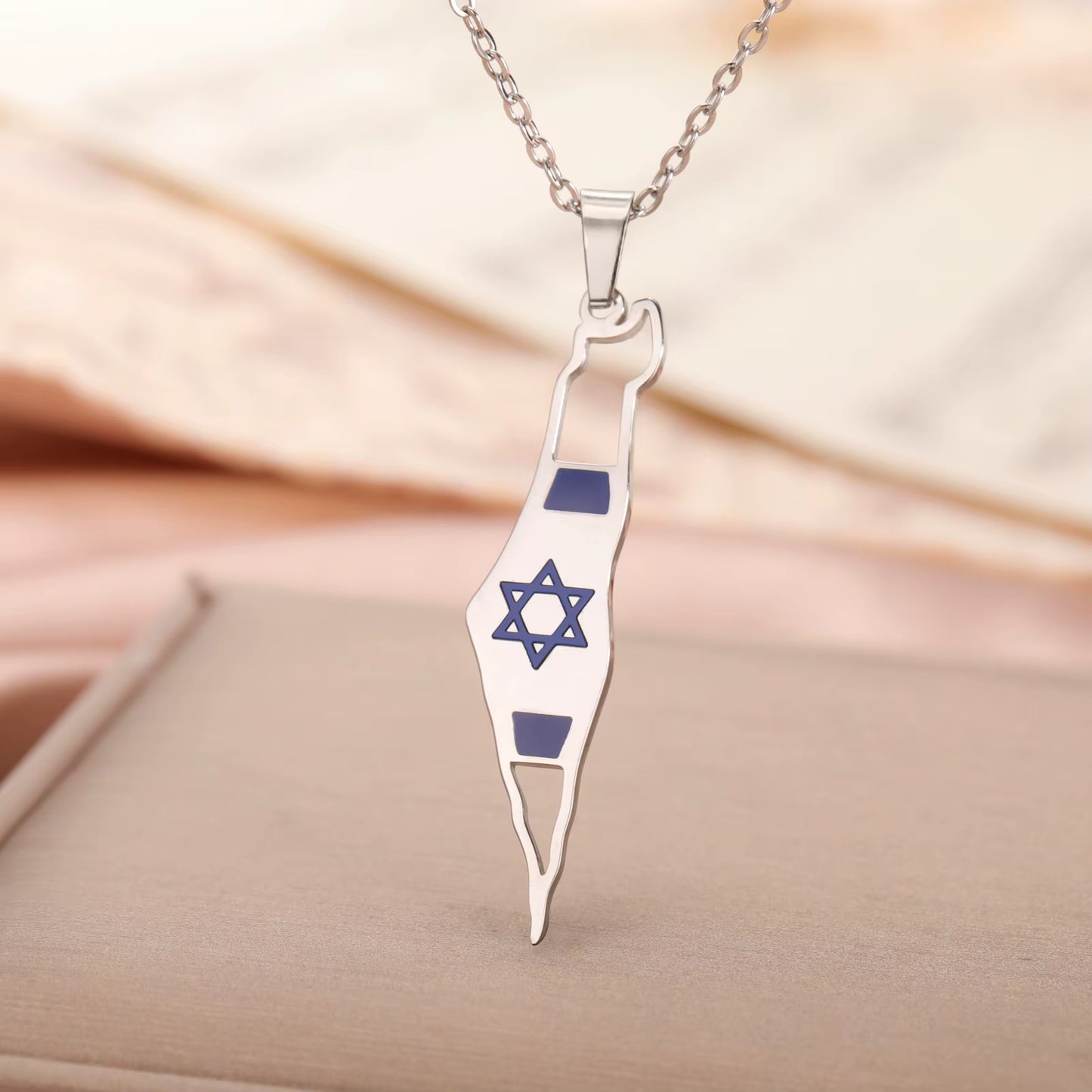 Edelstahl Halskette mit Israel-Anhänger & Flaggen-Design