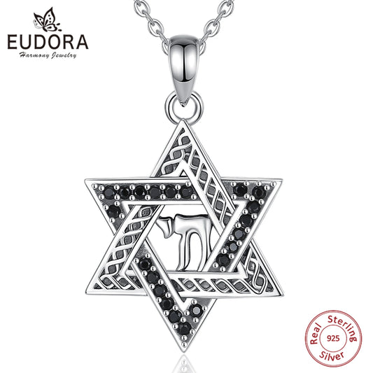 Unisex Davidstern-Anhänger – 925er Silber und Schwarz mit Zirkonen