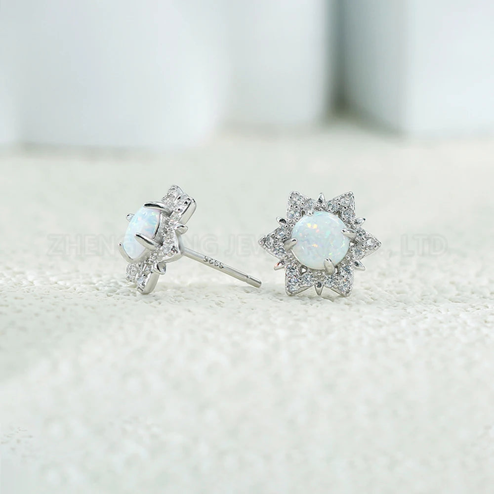 Davidstern-Ohrringe – 925er Silber mit Zirkonen und Opal