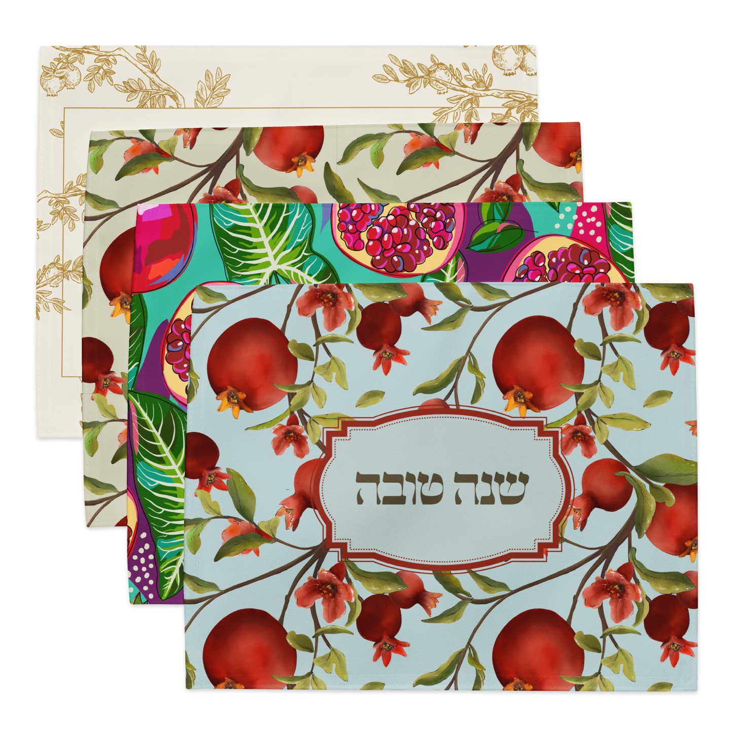 Challah Cover für Rosh Hashana – Granatapfel-Design Blau