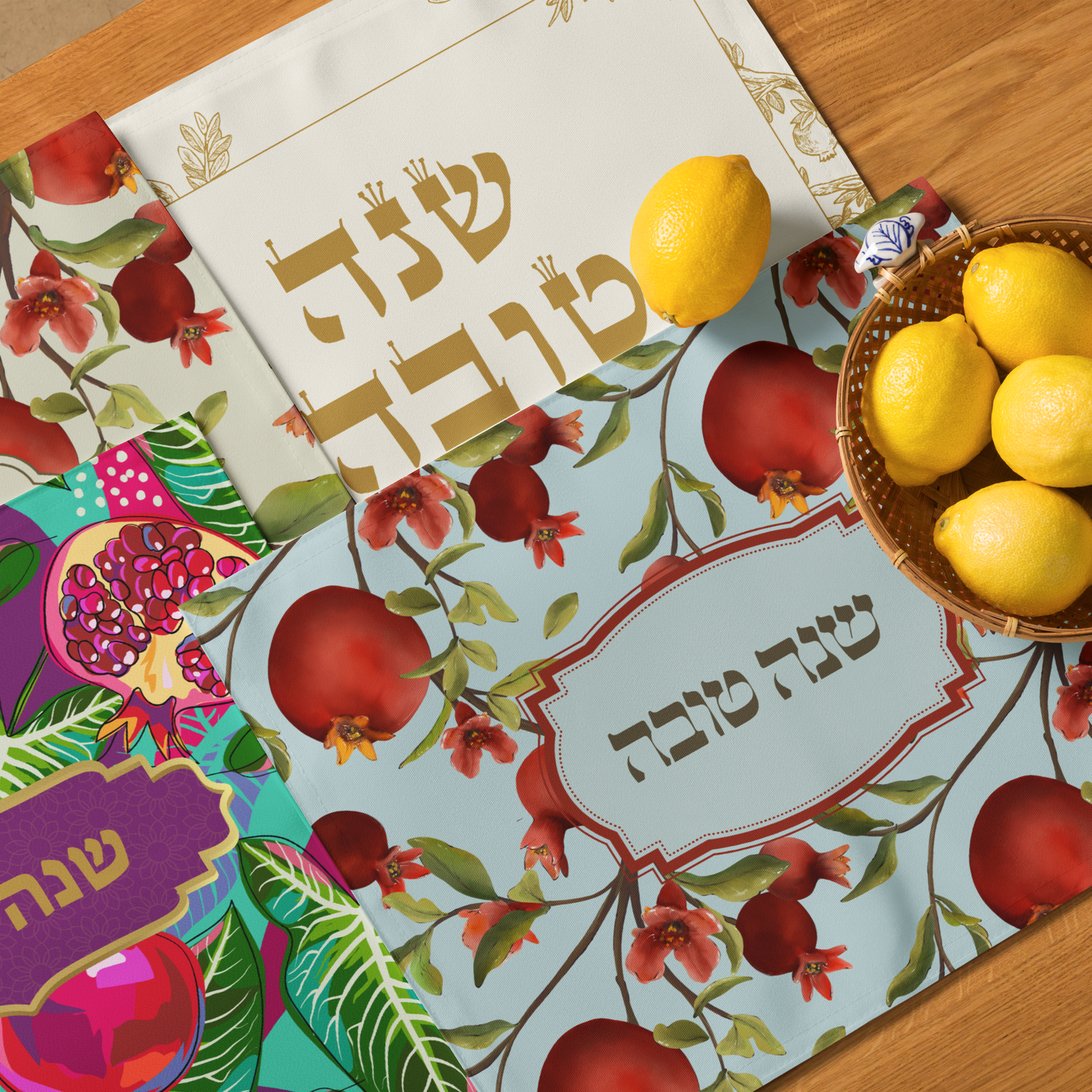 Challah Cover für Rosh Hashana – Granatapfel-Design Blau
