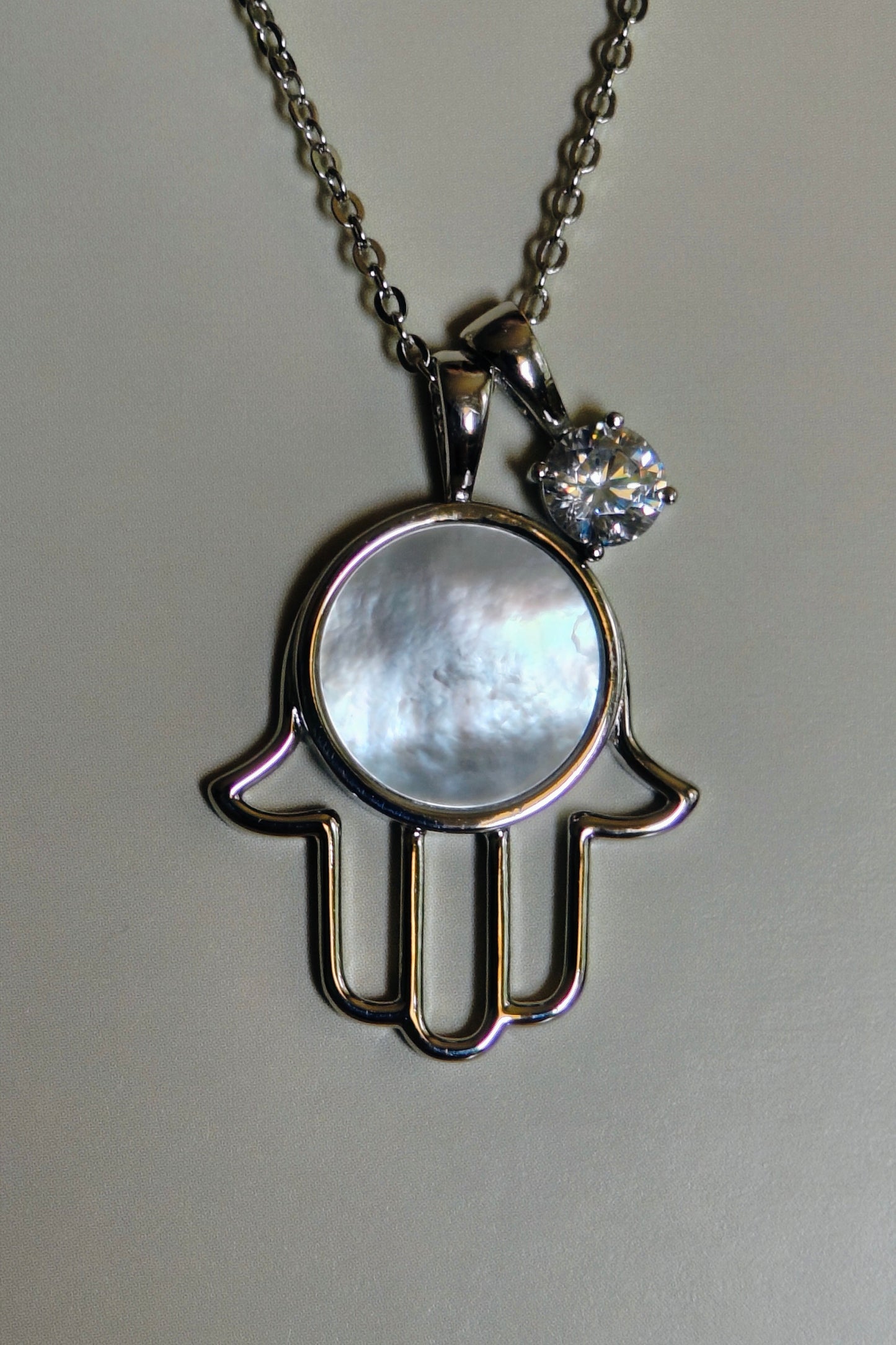 Hamsa Halskette mit Perlmutt & Zirkonia 925 Silber