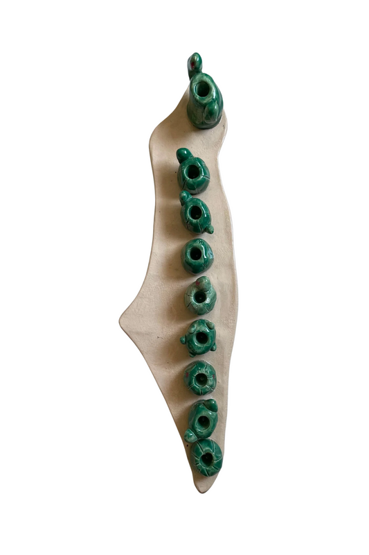 Handmade Hanukkah Menorah – with Cactus fruits -Shaped Candle Holders – Sabra Ceramic Hanukkiah – Judaica Holiday Gift