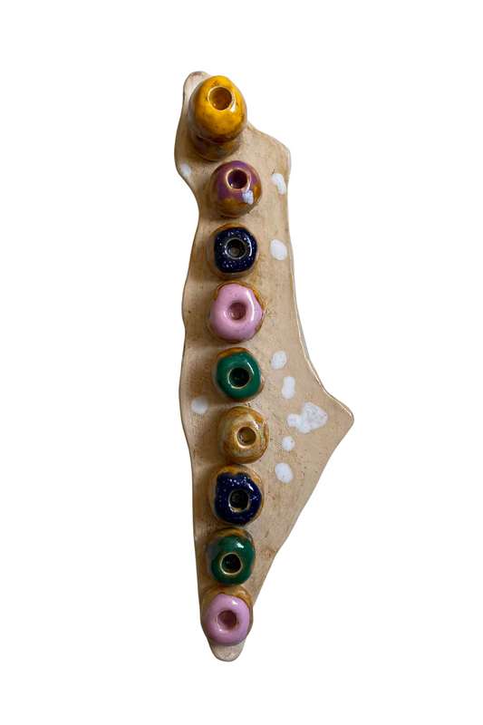 Handmade Hanukkah Menorah | Israel Map with Donut-Shaped Candle Holders | Ceramic Hanukkiah | Unique Jewish Holiday Gift