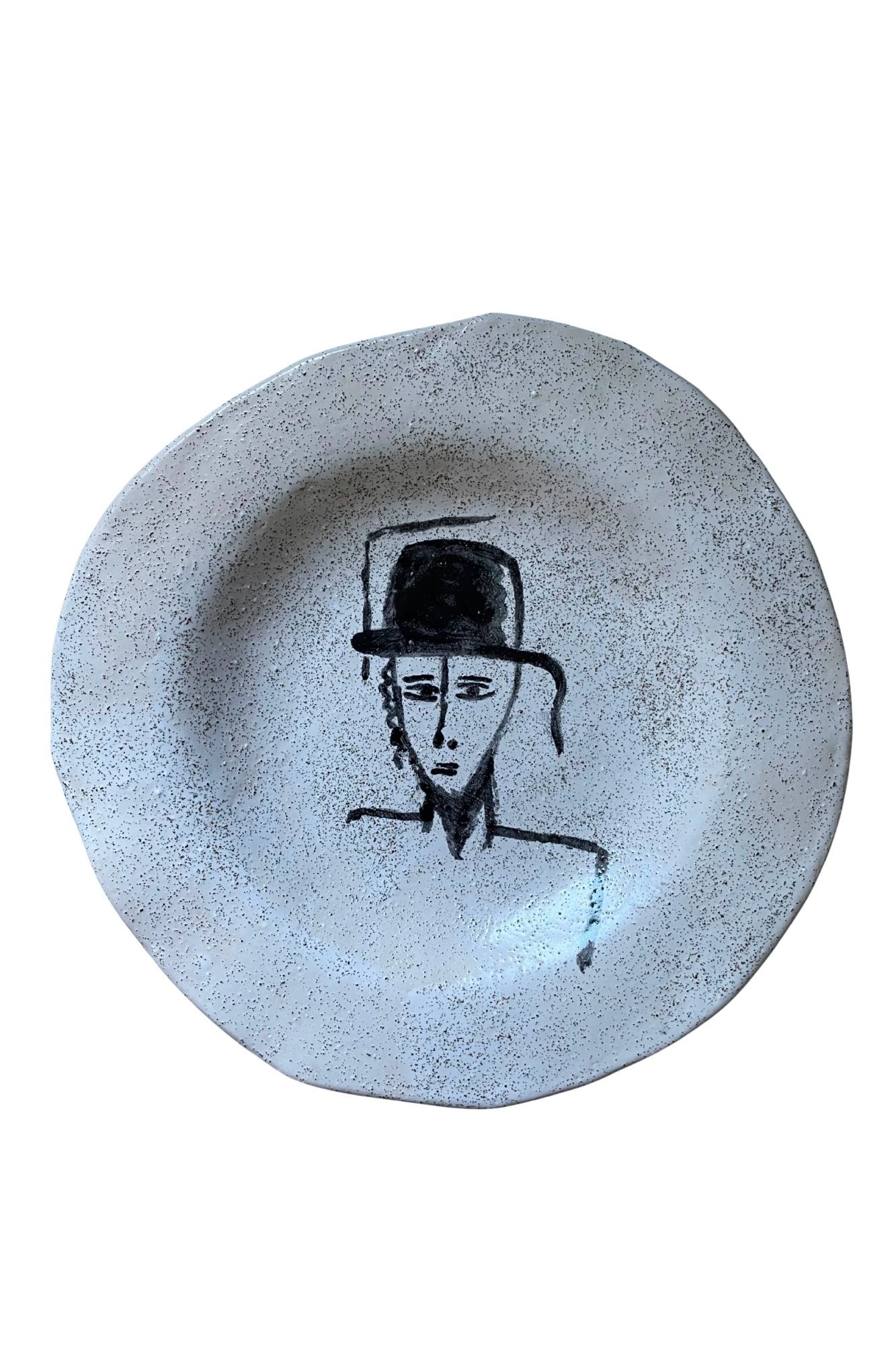 Handmade Ceramic Plate with Hasidic Man Sketch | Jewish Art Gift