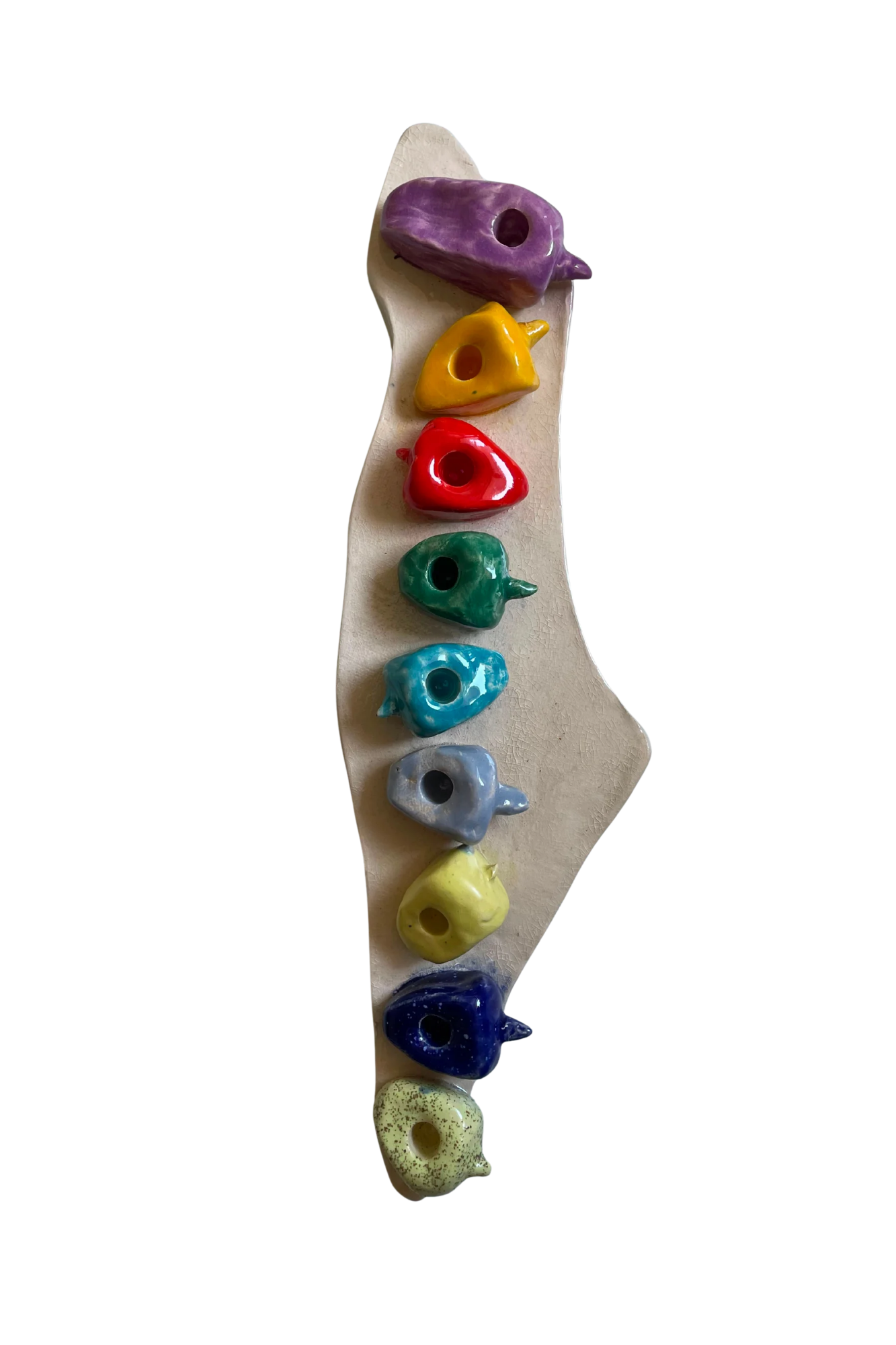 Handmade Hanukkah Menorah – Israel Map with Dreidel-Shaped Candle Holders – Colorful Ceramic Hanukkiah – Judaica Holiday Gift