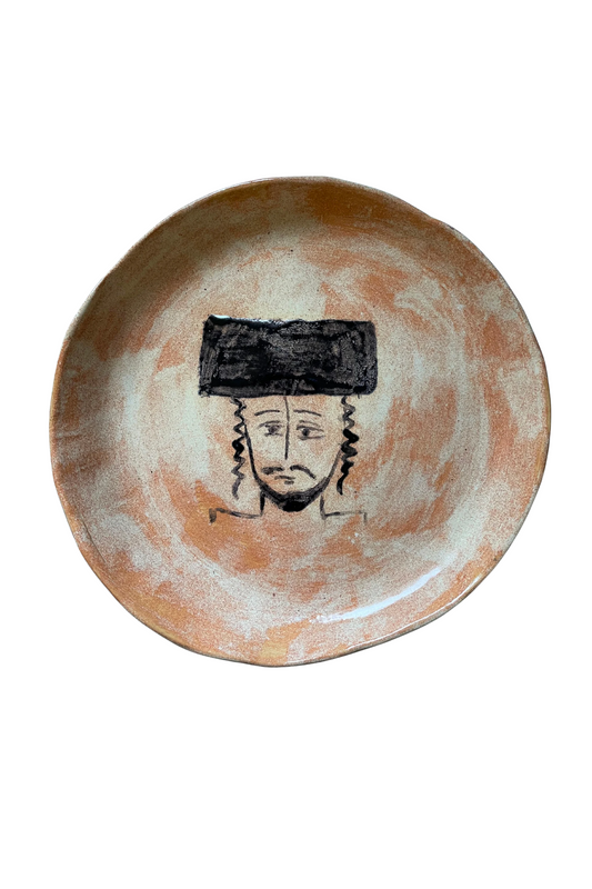 Handmade Ceramic Plate with Hasidic Man in Shtreimel | Jewish Art Gift
