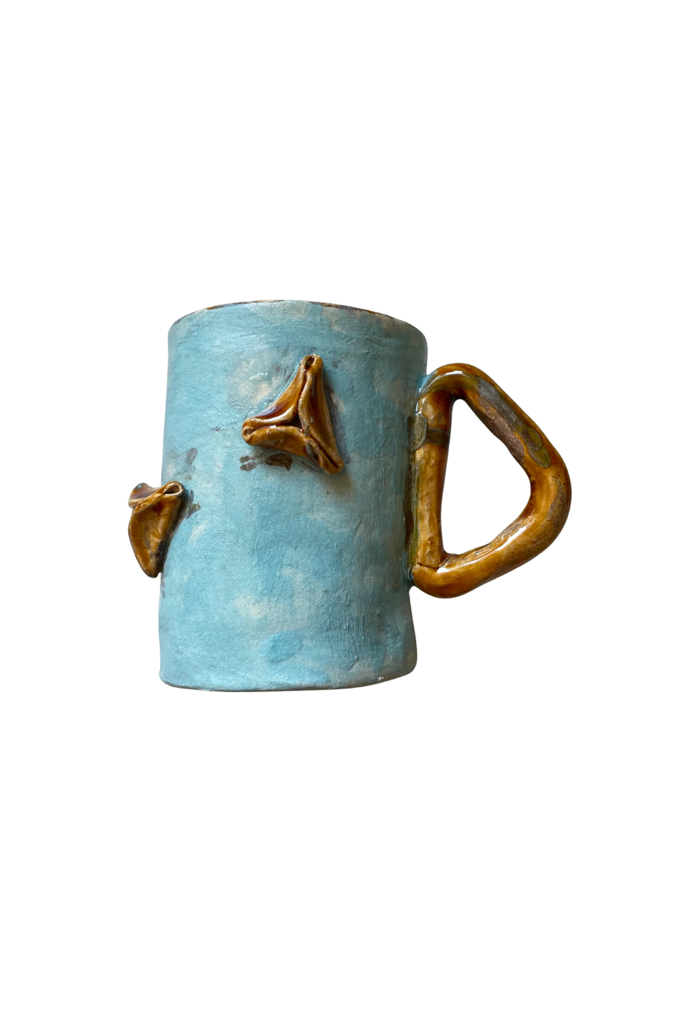 Handmade Ceramic Purim Mug with Sculpted Hamantaschen