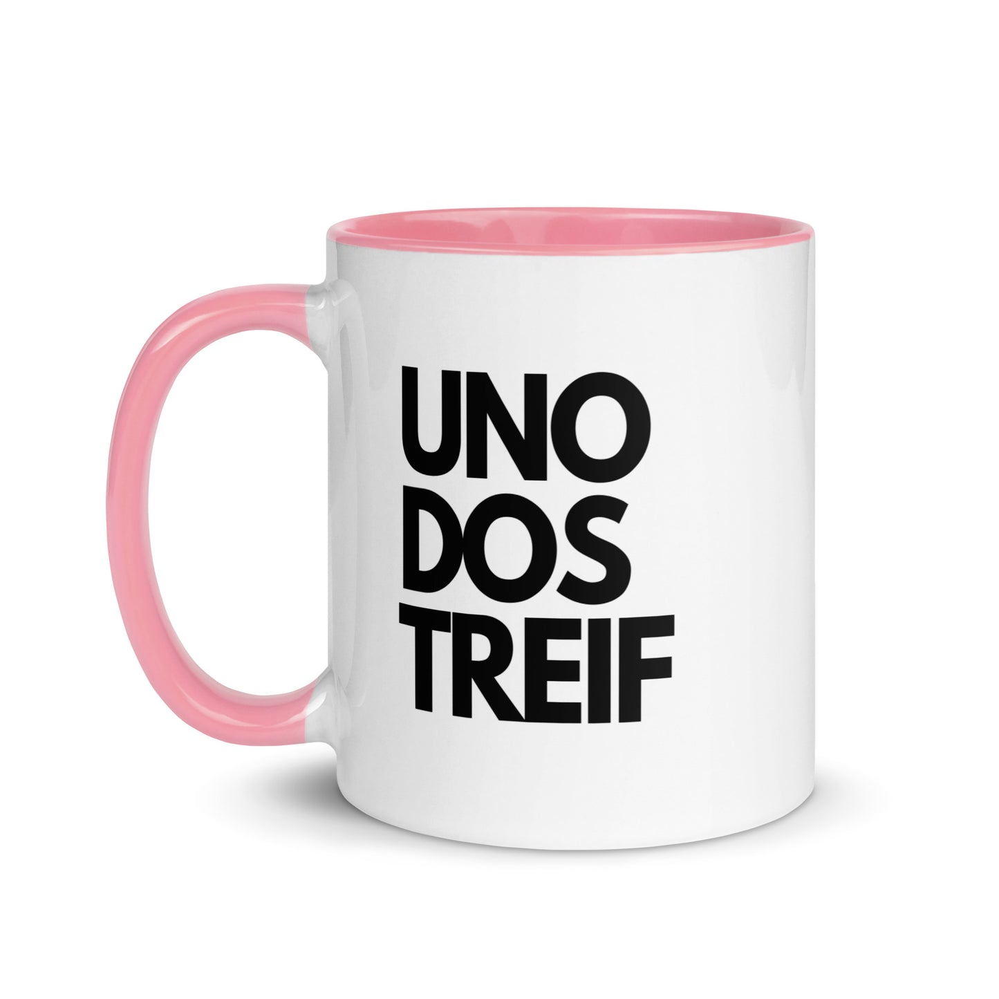 Tasse mit farbiger Innenseite "UNO, DOS, TREIF"